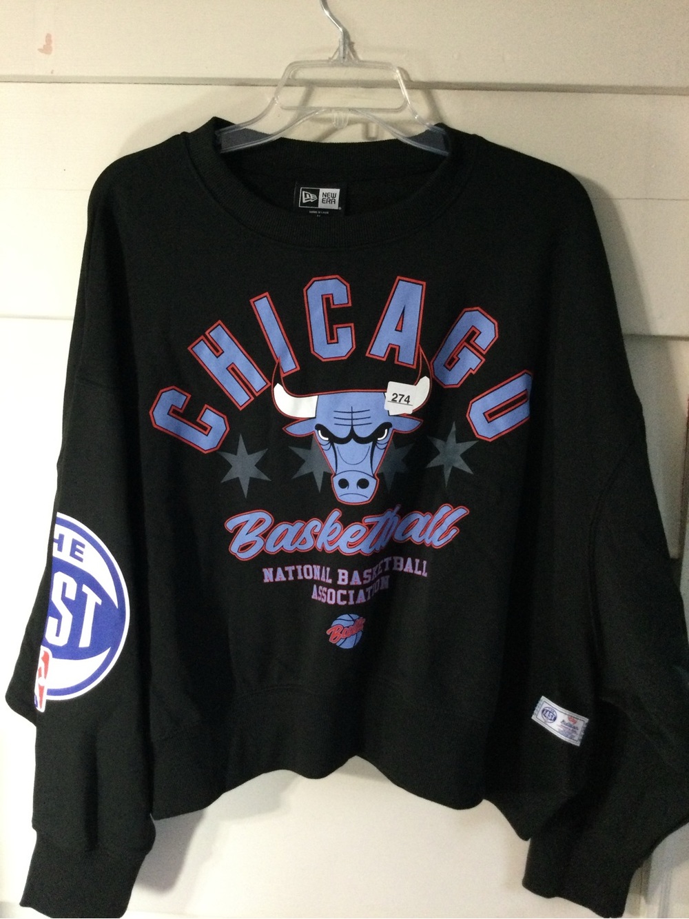 New Era Black Crewneck with Blue & Red Chicago Bulls Graphic